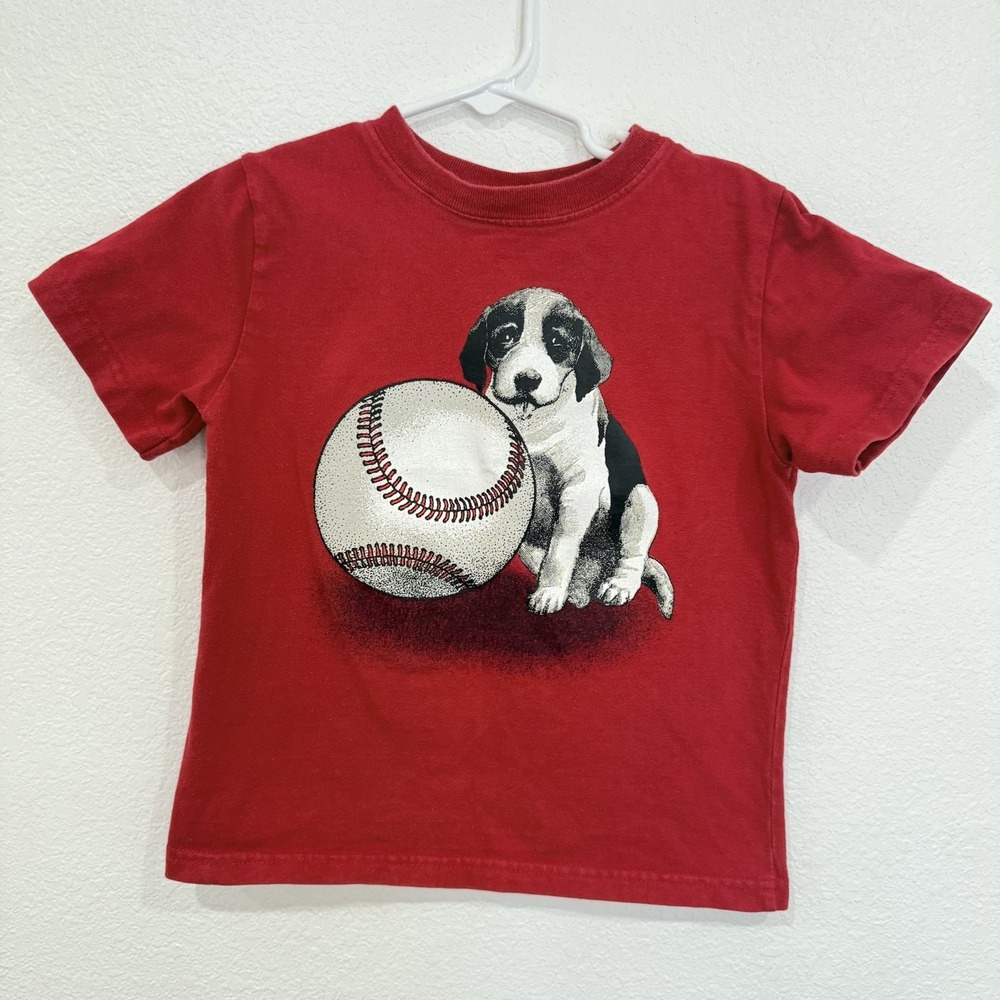 Vintage 90s Faded Glory Dog Baseball T-shirt Red Boys Size 5T